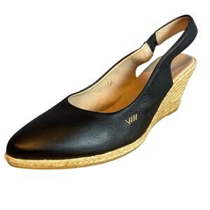 Viscata Leather Slingback Espadrille Wedge Heel Shoes Black Women's Size 9